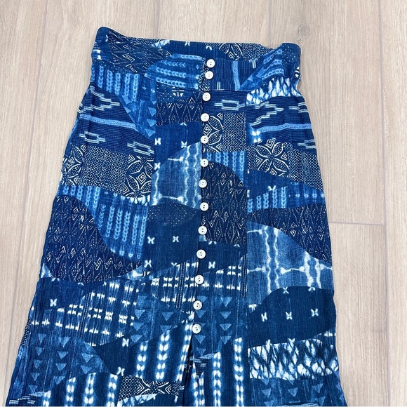 Karen Kane Bali blue abstract midi skirt button front XS - Picture 3 of 9